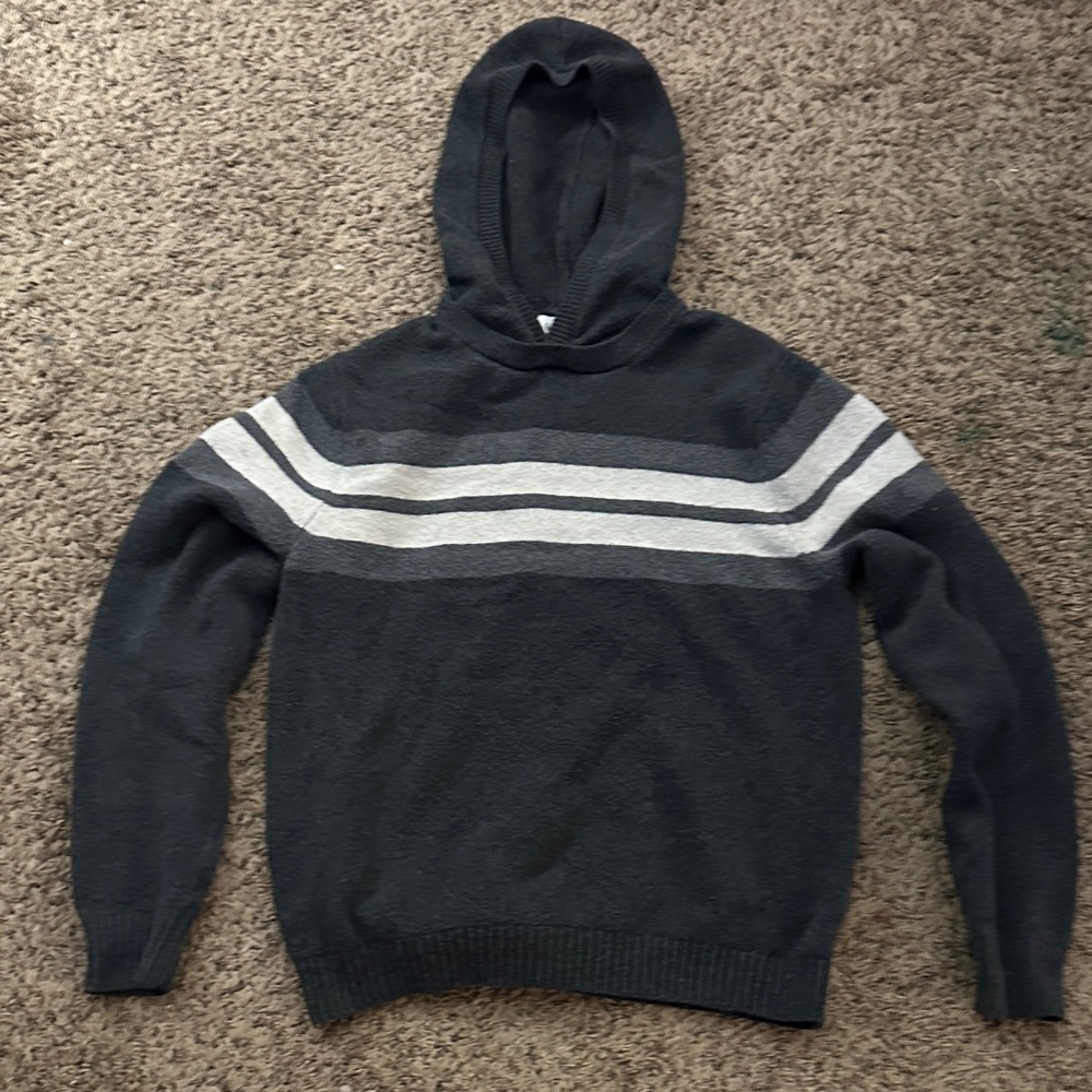 Gray Hooded Sweater with Stripes